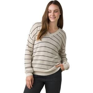 prAna Milani V-Neck Oatmeal Stripe, Size L